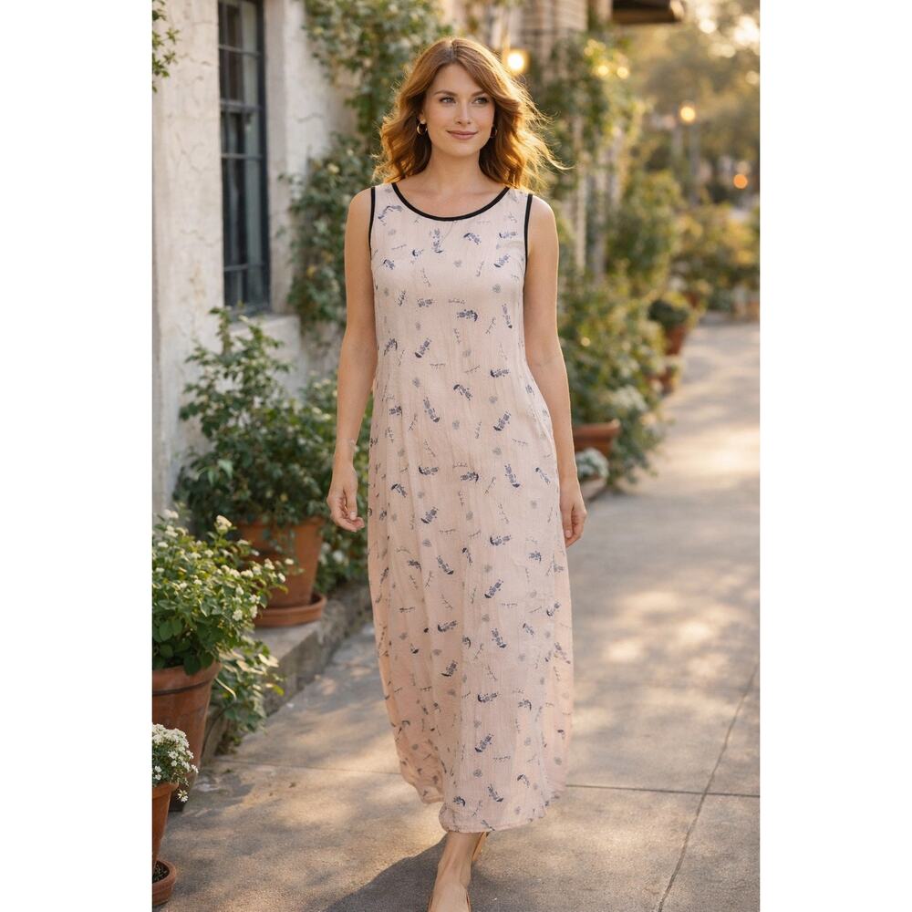 Daniel K Vintage 100% Rayon Pink "Oooh La La" Maxi Length Dress Size L